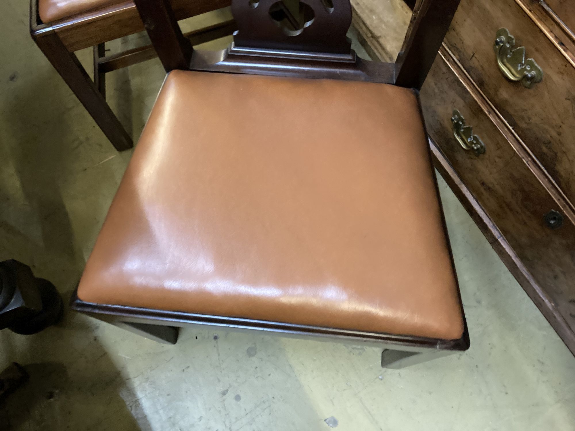 A Harlequin set of six George III and later mahogany dining chairs